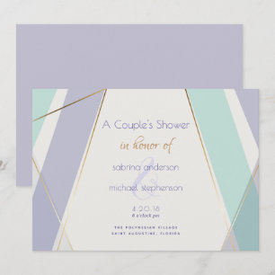 Contemporary Modern Geometric Stripes Mint Violet Invitation