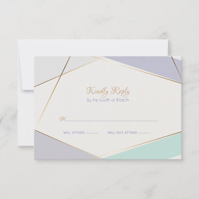 Contemporary Modern Geometric Stripes Mint Violet RSVP Card (Front)