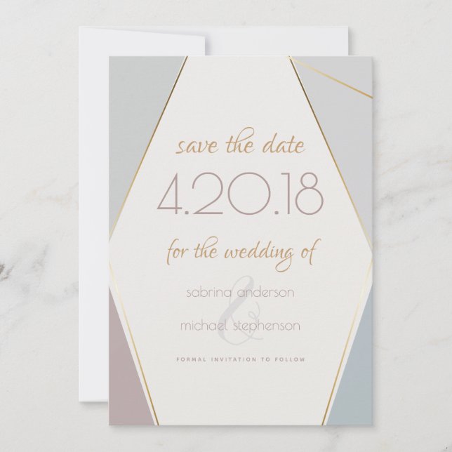 Contemporary Modern Geometric Stripes Taupe Slate Save The Date (Front)