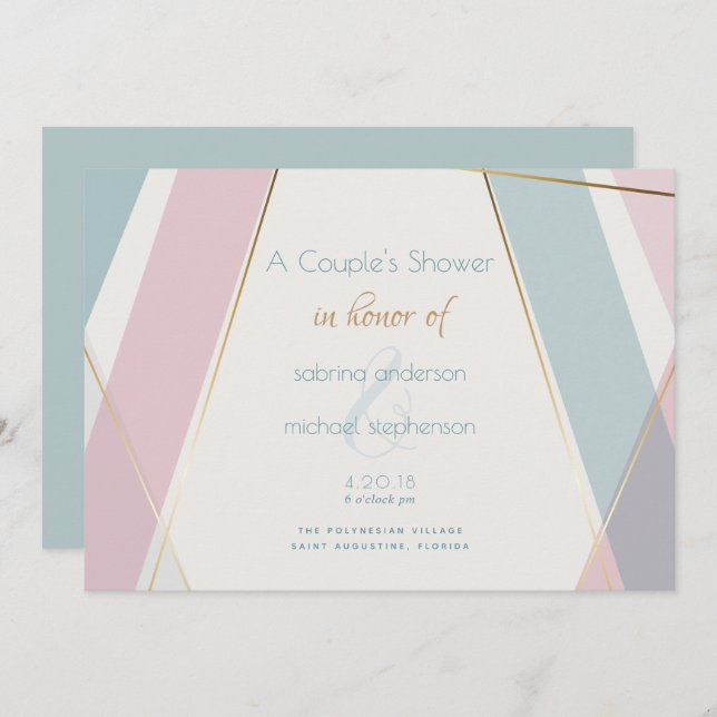 Contemporary Modern Geometric Stripes Teal Rose Invitation (Front/Back)