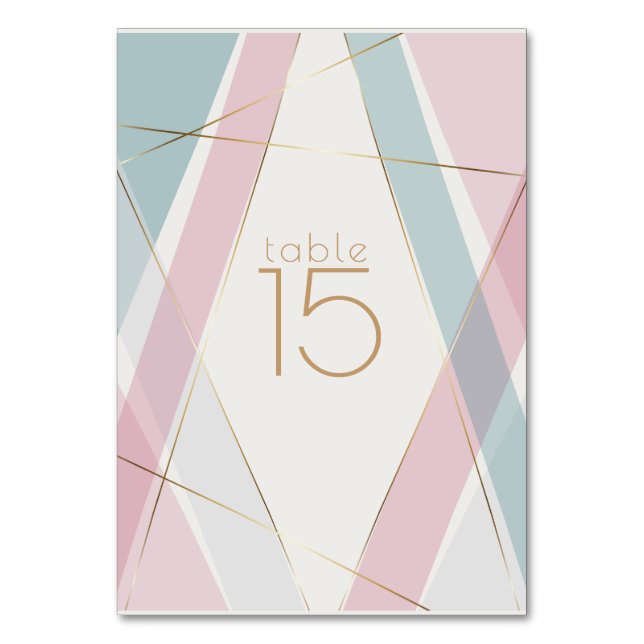 Contemporary Modern Geometric Stripes Teal Rose Table Number (Front)