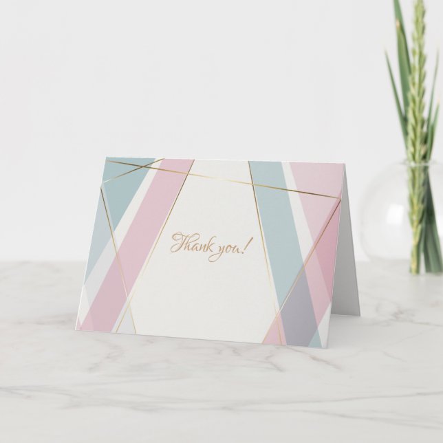 Contemporary Modern Geometric Stripes Teal Rose Thank You Card (Front)