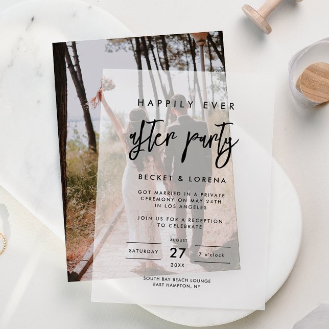 Contemporary Modern Happily Ever After Party Vellum Invitations (Creator Uploaded)