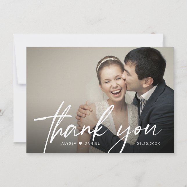 Contemporary Modern Heart Custom Wedding Photo Thank You Card (Front)