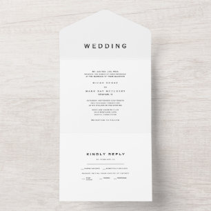 Contemporary Modern Simple White Wedding  All In One Invitation