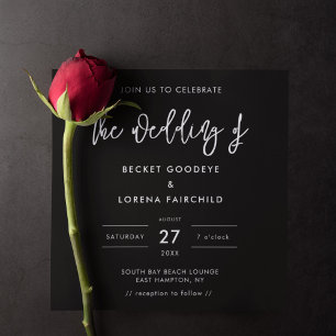 Contemporary modern Square black wedding Invitation