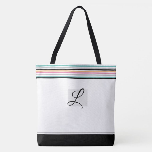 Contemporary Modern Stripe Monogrammed Tote Bag (Front)