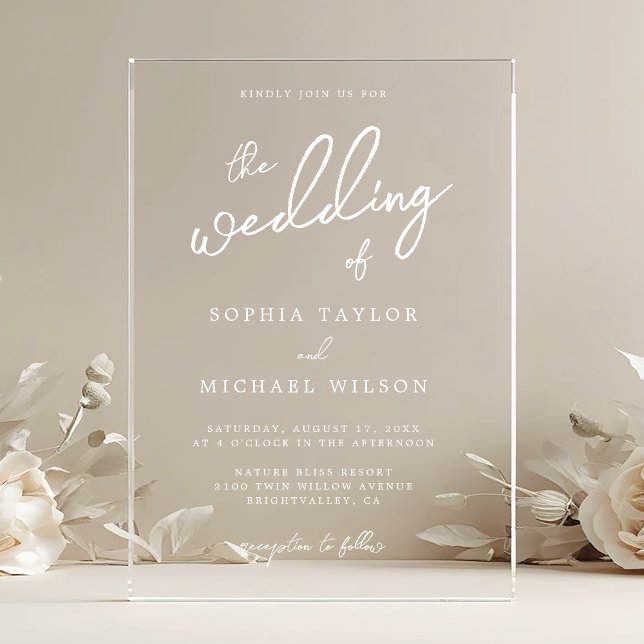 Contemporary Modern White Wedding Acrylic Invitations (Creator Uploaded)