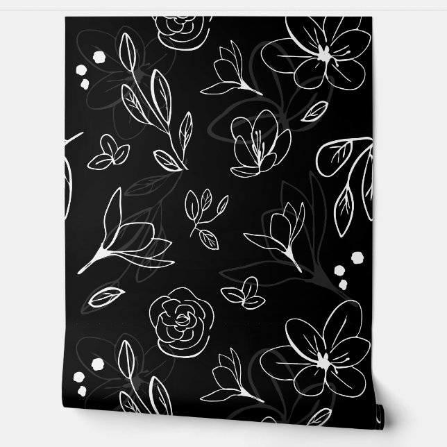 Contemporary Monochromatic Minimal floral pattern Wallpaper (Unrolling)