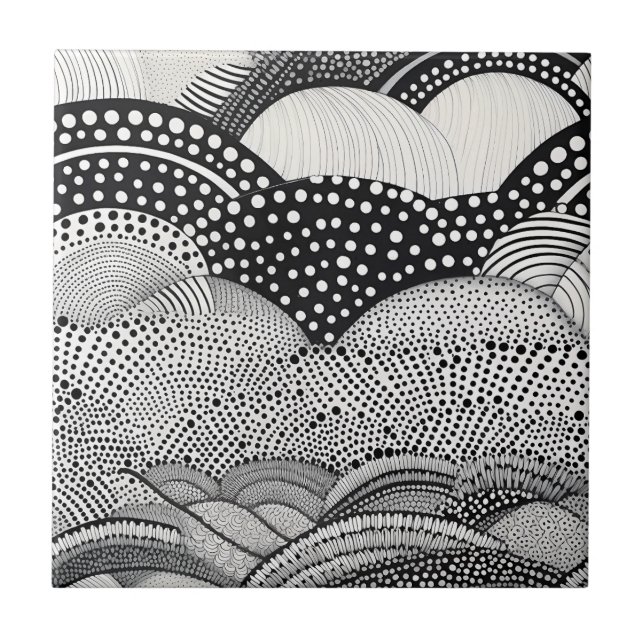 Contemporary Monochrome Abstract Geometry Pattern Ceramic Tile (Front)