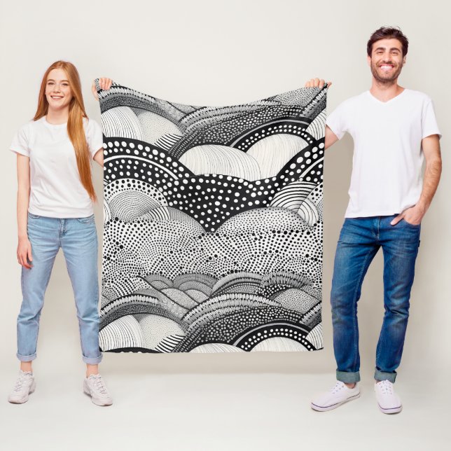 Contemporary Monochrome Abstract Geometry Pattern Fleece Blanket (In Situ)