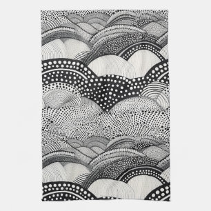Contemporary Monochrome Abstract Geometry Pattern Tea Towel