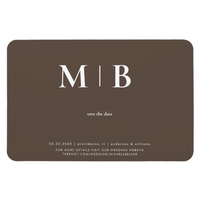 Contemporary Monogram Chocolate Save the Date Magnet (Horizontal)