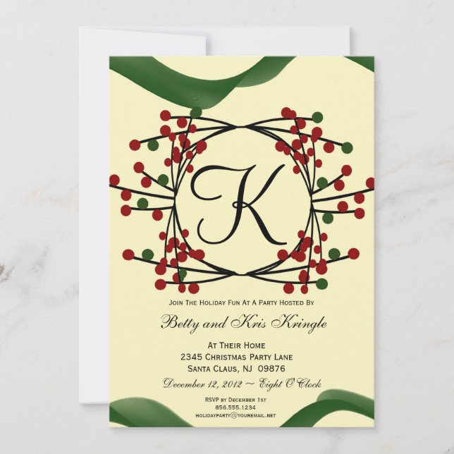 Contemporary Monogram Christmas Party Invitation (Front)