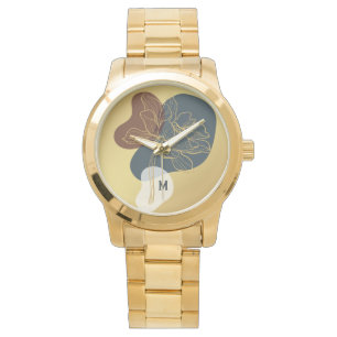 Contemporary Monogram Gold Whimsical Floral Unisex Watch