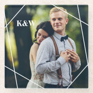 Contemporary Monogram Photo Glass Coaster