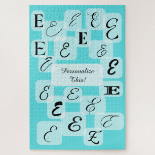 Contemporary Monograms Customisable: "E" Aqua Jigsaw Puzzle