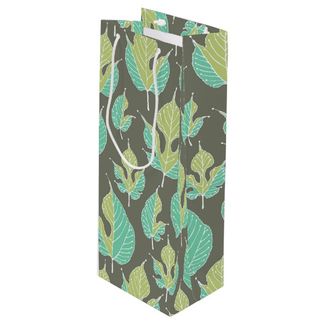 Contemporary Mulberry Leaves Pattern Wine Gift Bag (Front Angled)