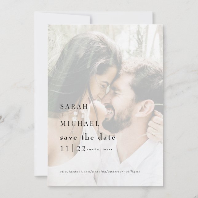 Contemporary Muted Photo Wedding Save The Date (Front)