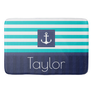 Contemporary Nautical Anchor Personalised Text Bath Mat