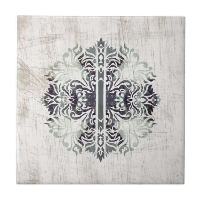 Contemporary Neutral Celtics Cross Hip Pattern Ceramic Tile (Front)