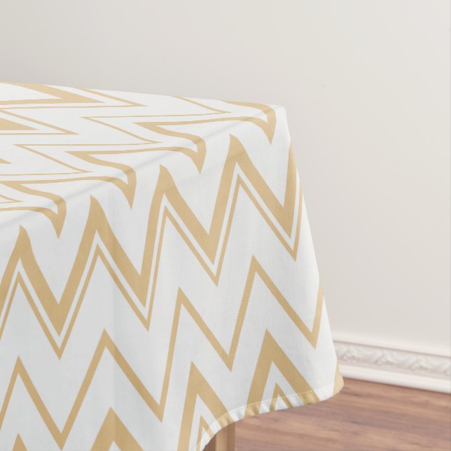 Contemporary neutral gold  white chevron pattern tablecloth (In Situ)