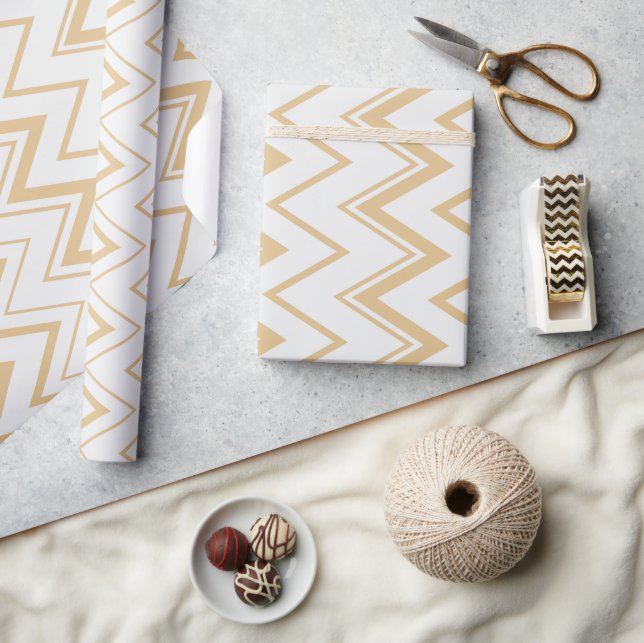 Contemporary neutral gold  white chevron pattern wrapping paper (Crafts)