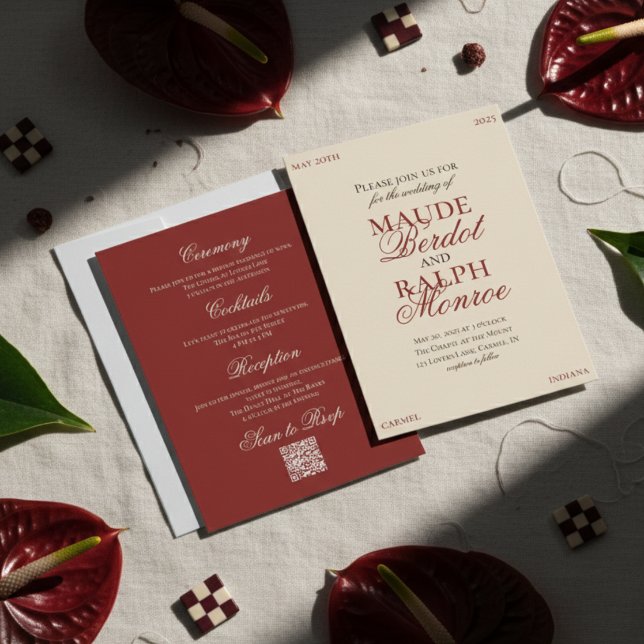 Contemporary Old Money Bold Red Wedding Invitation (Luxury Classic Red Wedding Suite Theme with options to personalize for your special day!)