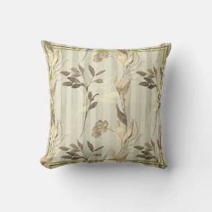 Contemporary Olive/Cream Stripes with Gold Leaf Cushion