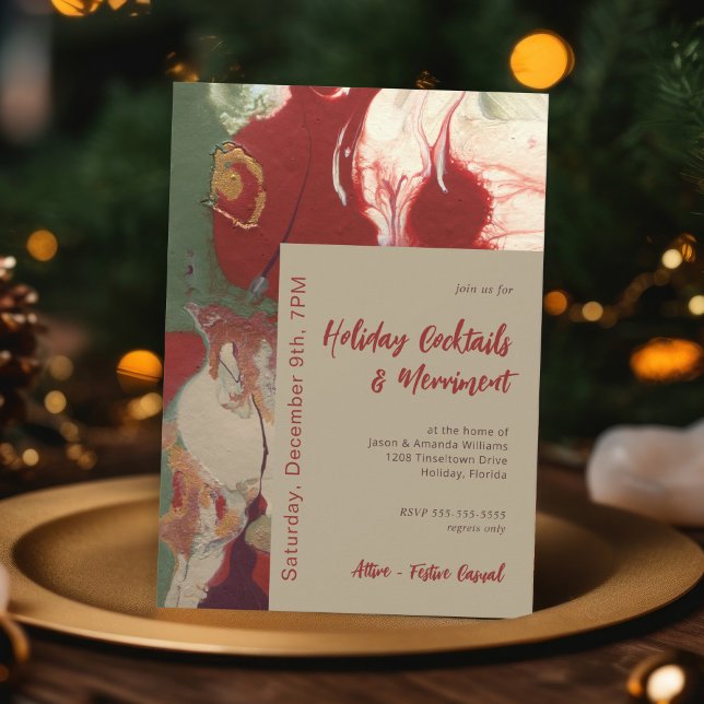 Contemporary Painted Abstract Holiday Party Invitation (A contemporary holiday party invitation with sophistication and elegant artistry.)