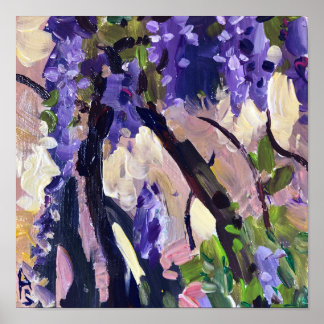 Contemporary painting blooming wisteria poster