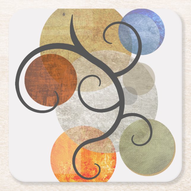 Contemporary Patterned Circles Square Paper Coaster (Front)