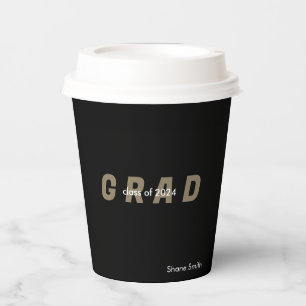 Contemporary Personalised Black Graduation Paper Cups