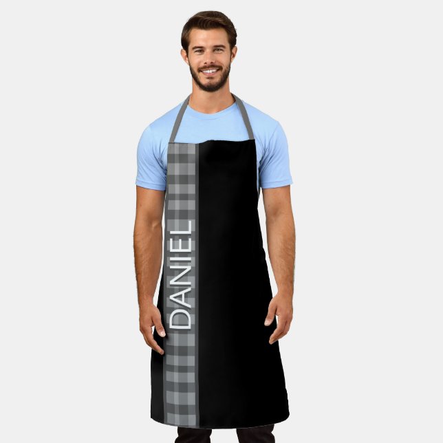 Contemporary Personalised Black White Apron (Worn)