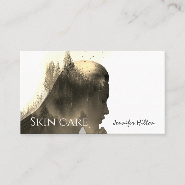 Contemporary photo blending forest  beauty girl business card (Front)