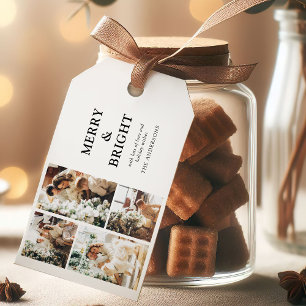 Contemporary Photo Grid Merry & Bright Christmas Gift Tags
