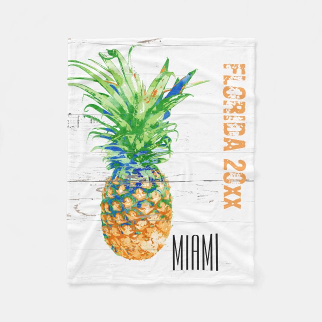 Contemporary Pineapple Add Year and Location Fleece Blanket (Front)