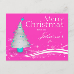 Contemporary Pink Background White Christmas Tree Holiday Postcard