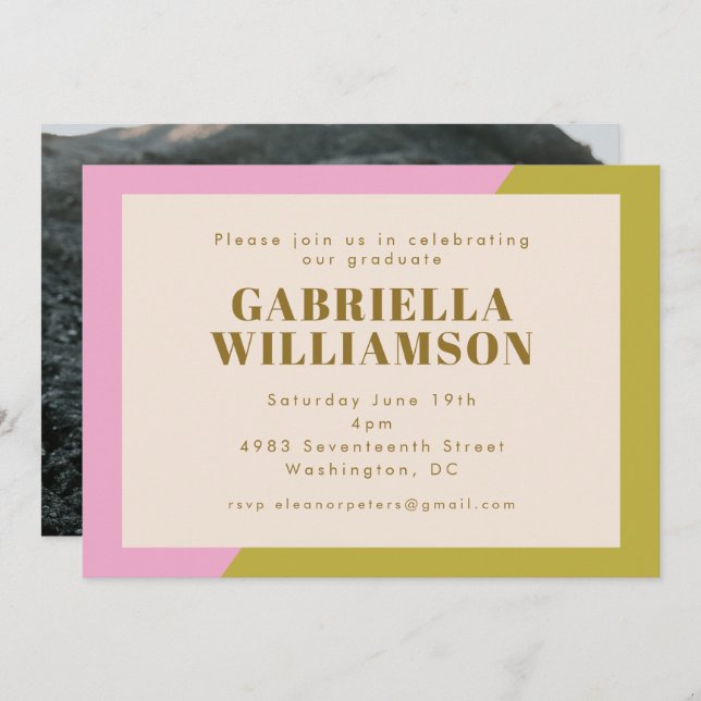 Contemporary Pink Green Chic Graduation Party  Invitation (Front/Back)