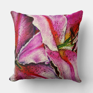 contemporary pink red and black modern flower cushion