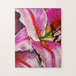 contemporary pink red and black modern flower jigsaw puzzle