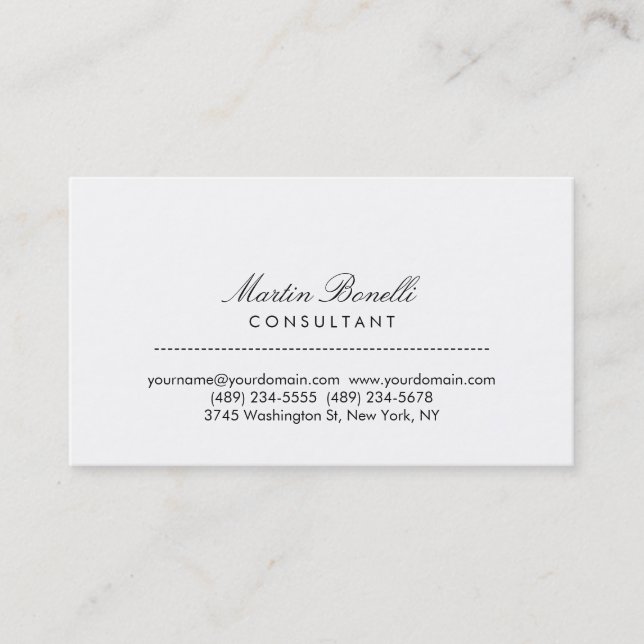 Contemporary Plain White Consultant Business Card (Front)