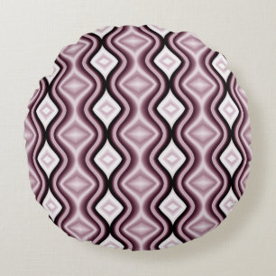 Contemporary Plum Red Diamond Pattern Round Cushion