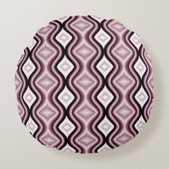 Contemporary Plum Red Diamond Pattern Round Cushion (Front)