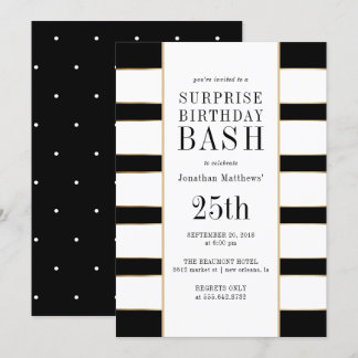 Contemporary Polka Dots & Stripes Surprise Party Invitation