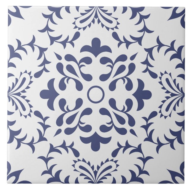 Contemporary Portuguese blue, white Mediterranean Ceramic Tile (Front)