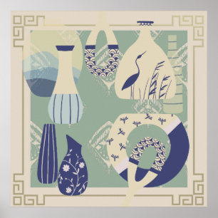 Contemporary Pottery, Pelican, Insects  Poster