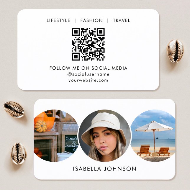 Contemporary Profile Photos Custom QR Code White Business Card (Creator Uploaded)