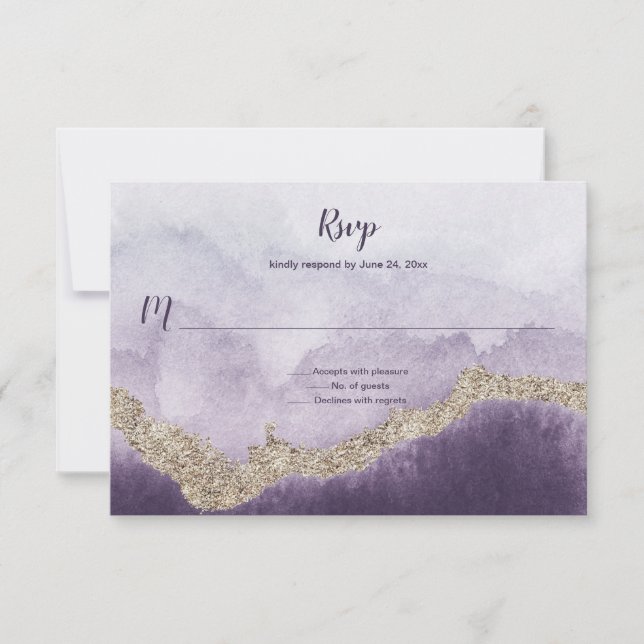 Contemporary Purple Amethyst and Gold Veining | RSVP Card (Front)