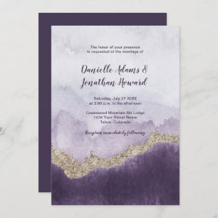 Contemporary Purple Amethyst and Gold Wedding Invitation